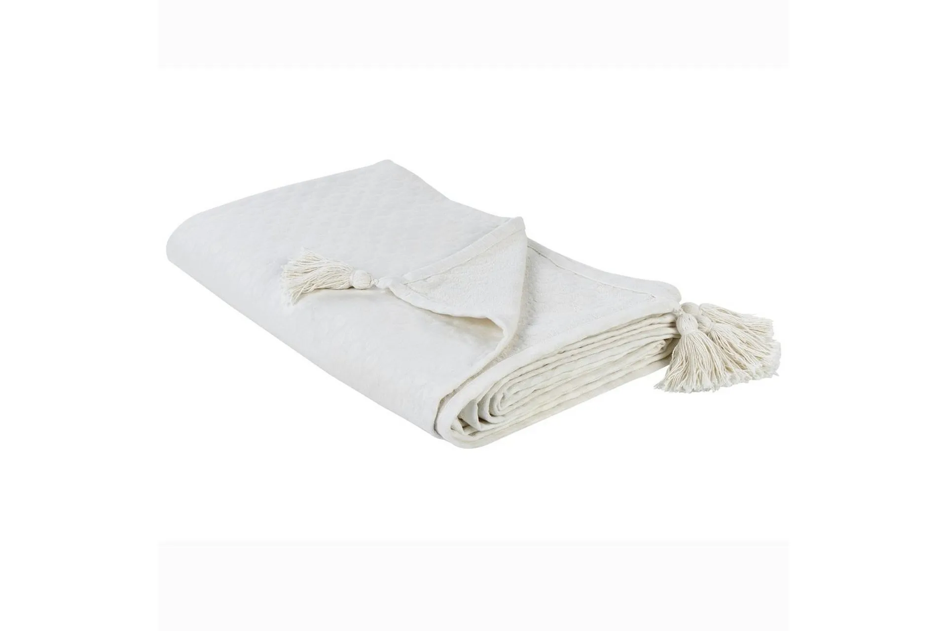 Sengeteppe Off-White Bomull 220 x 200 cm med Dusker Dekorativt Sengeteppe Soverom
