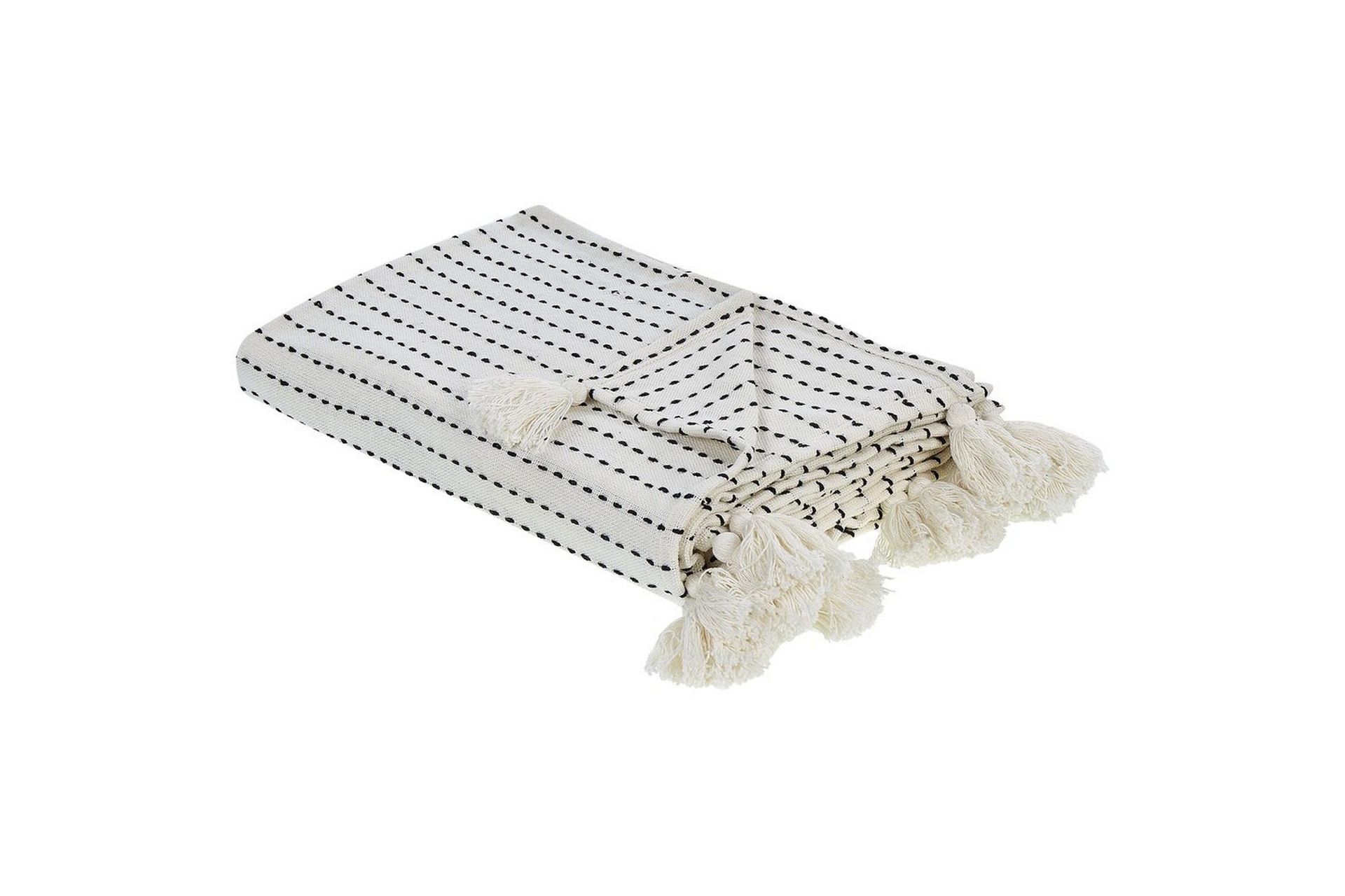 Sengeteppe Off-White Bomullsstoff 150 x 200 cm med Dusker Dekorativt Sengetøy Klassisk Design Soverom