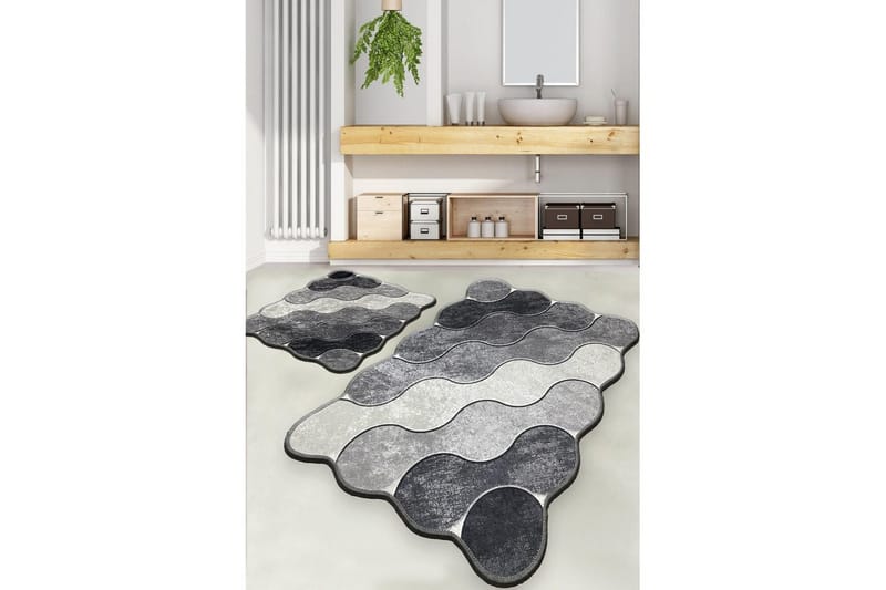 Badenaromsmattesett (2 deler) Sirkel Grå / Lys Grå / Hvit - Grå / Lys Grå / Hvit - Tekstiler - Tepper & Matter - Baderomsmatte
