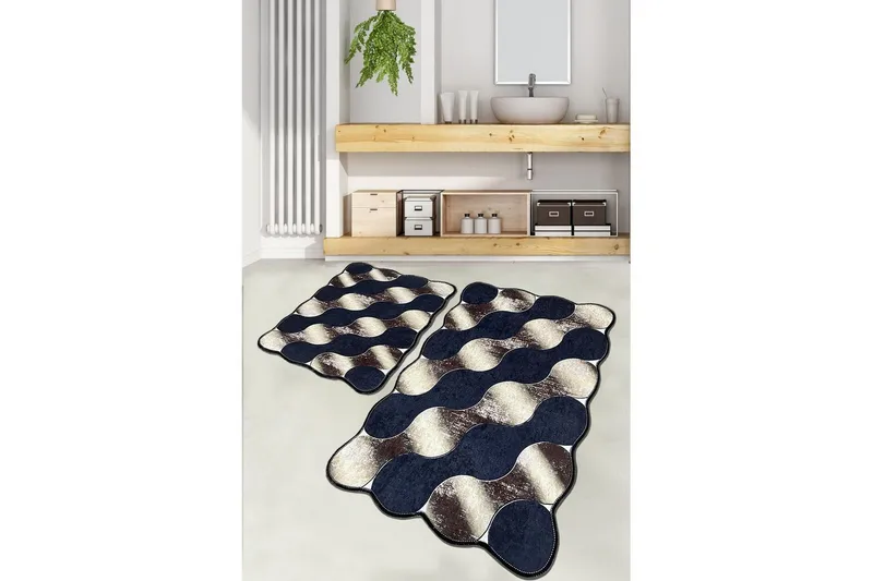 Badenaromsmattesett (2 deler) Sirkel Mørk Blå / Gull / Beige, Mørk Blå / Gull / Beige