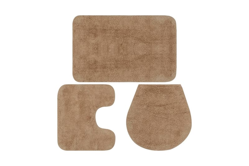 Baderomsmattesett 3 stk stoff beige - Baderomsmatte