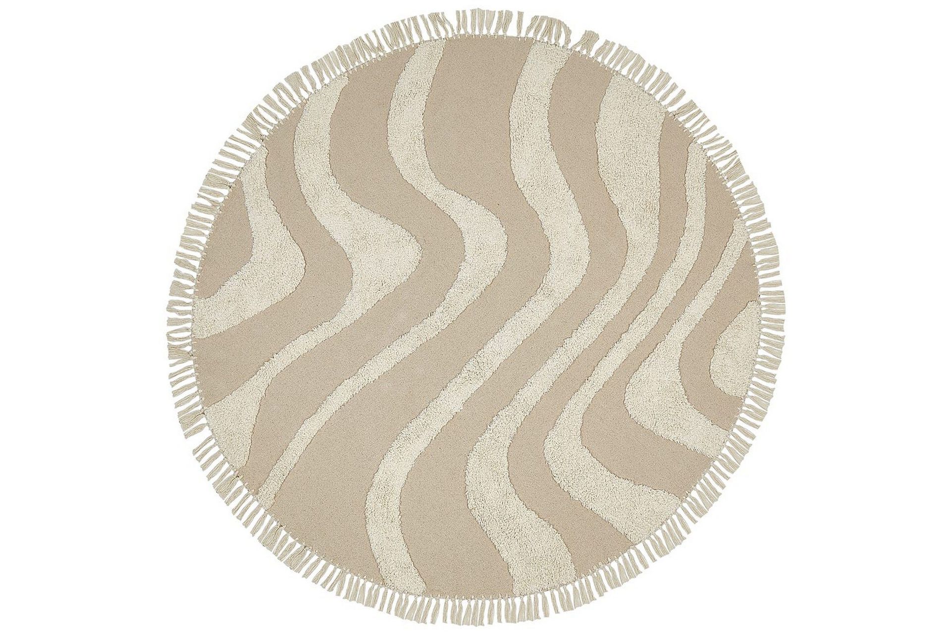 Teppe Beige Bomull ø 140 cm Rund form Frynser Mønster Bohemsk stil Stue Soverom Gulvteppe Tekstiler Tilbehør
