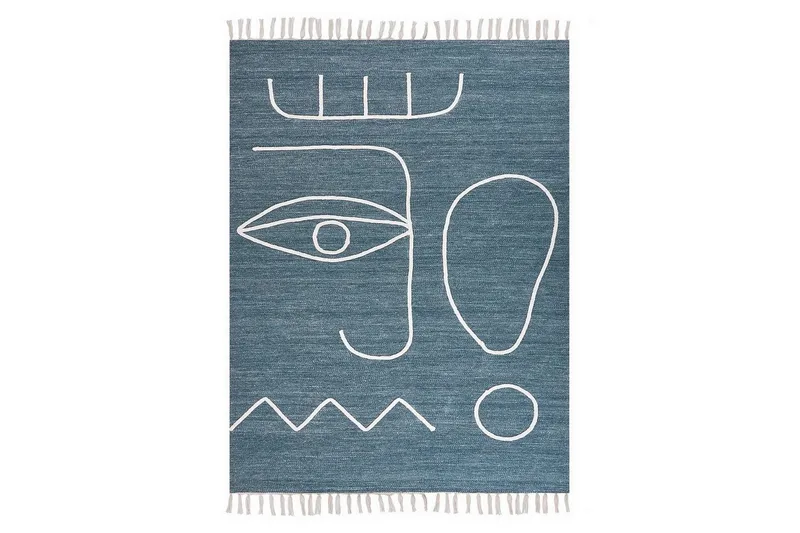 Flatvevd Yavu - Blå, Hvit, 140x200 cm - Tekstiler - Tepper & Matter - Utendørstepper