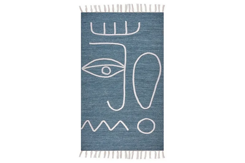 Flatvevd Yavu - Blå, Hvit, 80x150 cm - Tekstiler - Tepper & Matter - Utendørstepper