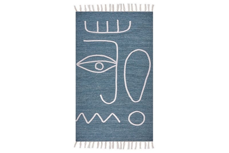 Flatvevd Yavu, Blå, Hvit, 80x150 cm