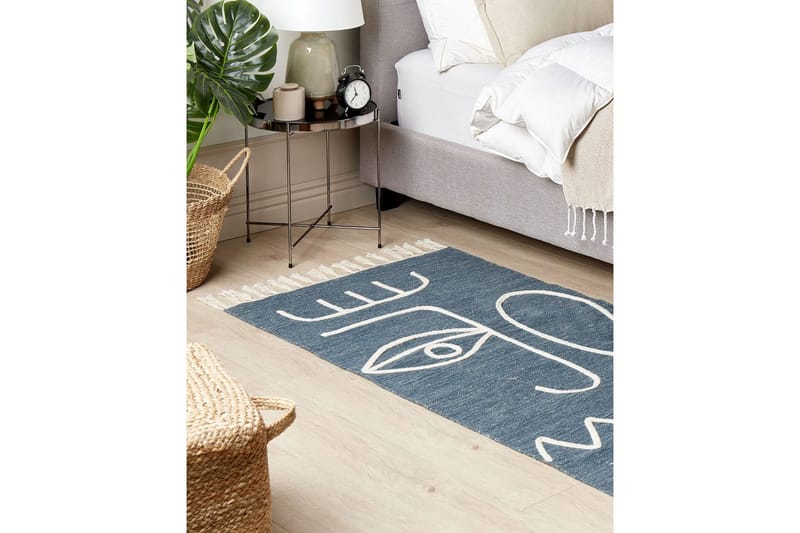 Flatvevd Yavu - Blå, Hvit, 80x150 cm - Tekstiler - Tepper & Matter - Utendørstepper