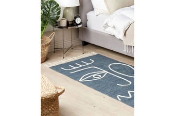 Flatvevd Yavu - Blå, Hvit, 80x150 cm - Tekstiler - Tepper & Matter - Utendørstepper - Balkongmatte