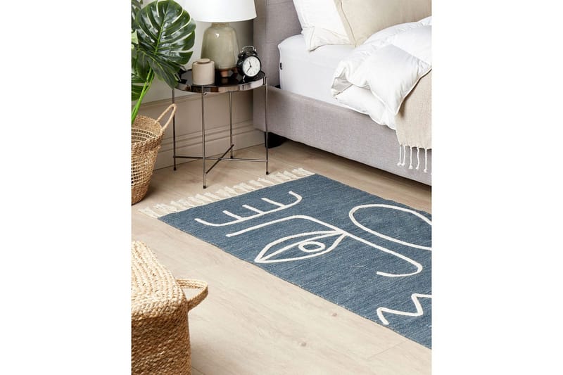 Flatvevd Yavu - Blå, Hvit, 80x150 cm - Tekstiler - Tepper & Matter - Små tepper