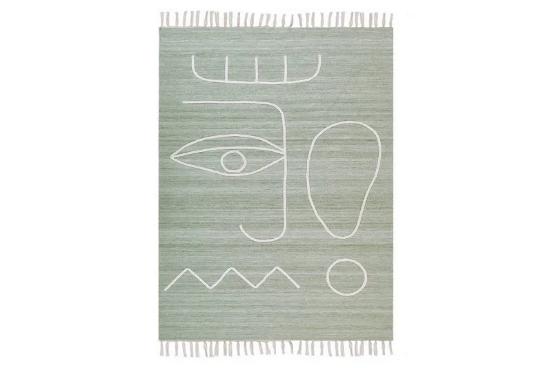 Flatvevd Yavu, Grønn, hvit, 140x200 cm