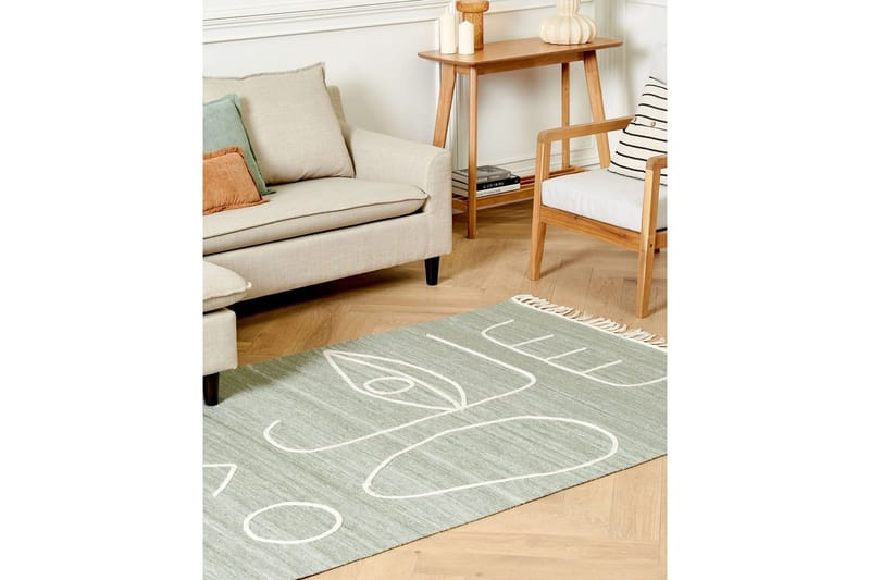 Flatvevd Yavu - Grønn, hvit, 140x200 cm - Tekstiler - Tepper & Matter - Utendørstepper
