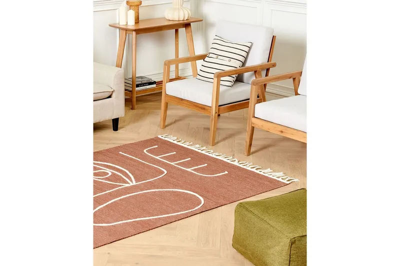 Flatvevd Yavu - Rød, Hvit, 140x200 cm - Tekstiler - Tepper & Matter - Utendørstepper