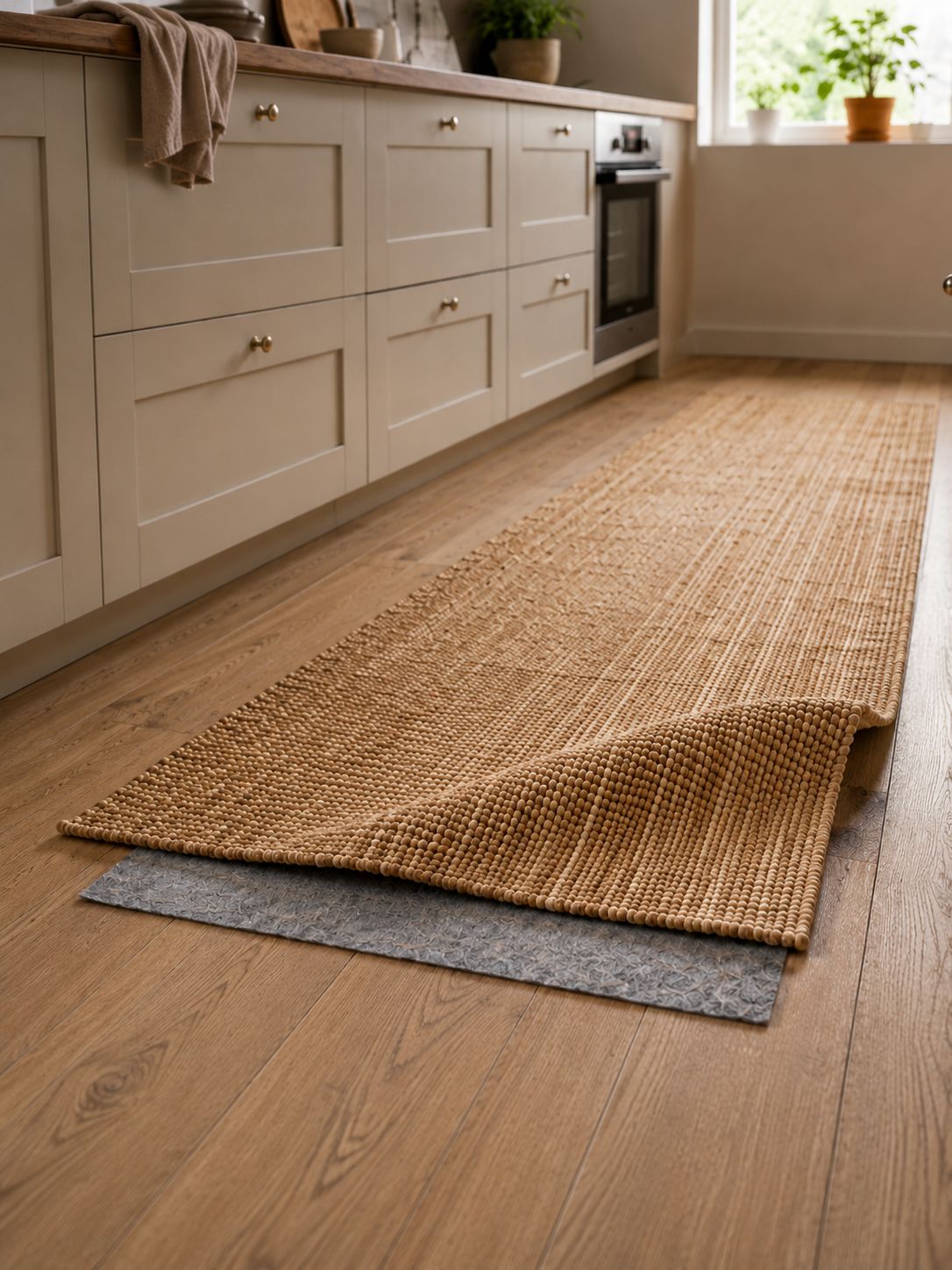 Maskinvevd teppe KM Home Antiskli filt 80x250 Grå - Grå