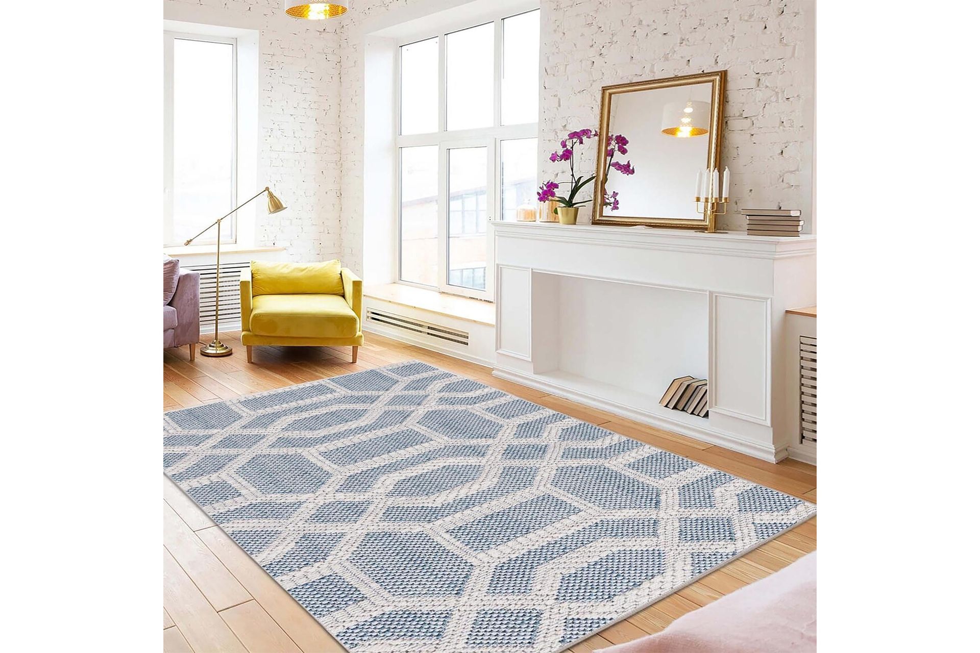 Sante Bomullsteppe 160x230 cm Rektangulær - Blå - Tekstiler - Tepper & Matter - Moderne tepper - Bomullstepper