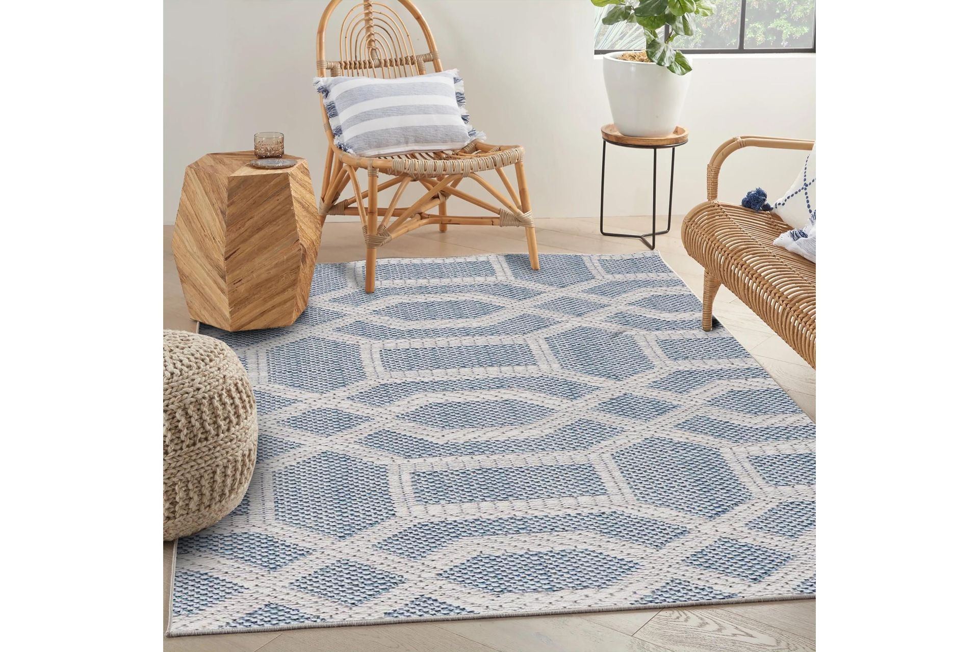 Sante Bomullsteppe 160x230 cm Rektangulær - Blå - Tekstiler - Tepper & Matter - Moderne tepper - Bomullstepper