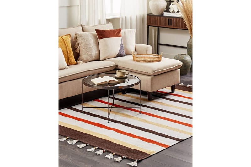 Flatvevd Hisarli - Brun, gul, oransje, beige, 140x200 cm - Tekstiler - Tepper & Matter - Moderne tepper - Bomullstepper