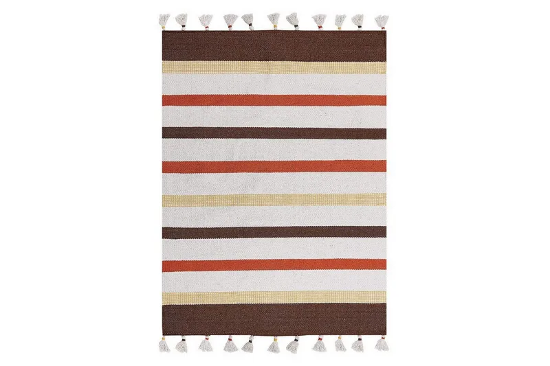 Flatvevd Hisarli - Brun, gul, oransje, beige, 140x200 cm - Tekstiler - Tepper & Matter - Moderne tepper - Bomullstepper