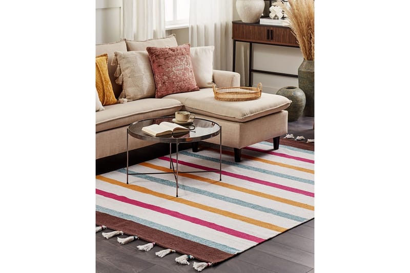 Flatvevd Hisarli - Flerfarget, hvit, brun, blå, oransje, 140x200 cm - Tekstiler - Tepper & Matter - Moderne tepper - Bomullstepper