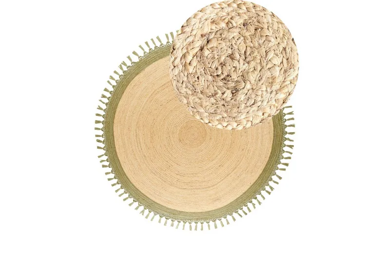 Flatvevd Marts - Beige, Grønn, 200x200 cm - Tekstiler - Tepper & Matter - Moderne tepper - Sisaltepper