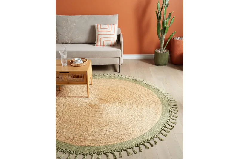 Flatvevd Marts - Beige, Grønn, 200x200 cm - Tekstiler - Tepper & Matter - Moderne tepper - Sisaltepper