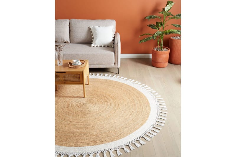 Flatvevd Marts - Beige, hvit, 200x200 cm - Tekstiler - Tepper & Matter - Moderne tepper - Sisaltepper