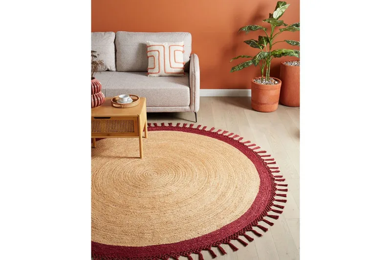 Flatvevd Marts - Beige, Rød, 200x200 cm - Tekstiler - Tepper & Matter - Moderne tepper - Sisaltepper