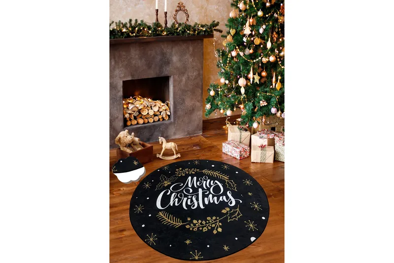 Chilai Matte 100 cm Rund, Svart/Hvit/Guld