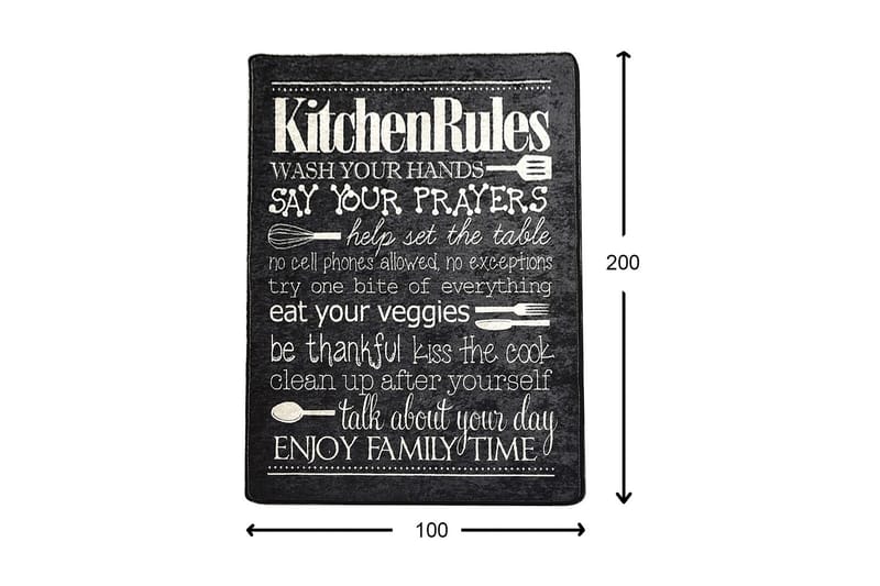 Matte Kjøkken - Svart (100 x 200) - Svart / Fløyel - Tekstiler - Tepper & Matter - Moderne tepper - Friezematter