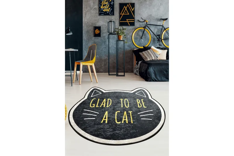 Round Matte Cat Face (140) - Flerfarget/Fløyel - Tekstiler - Tepper & Matter - Moderne tepper - Friezematter