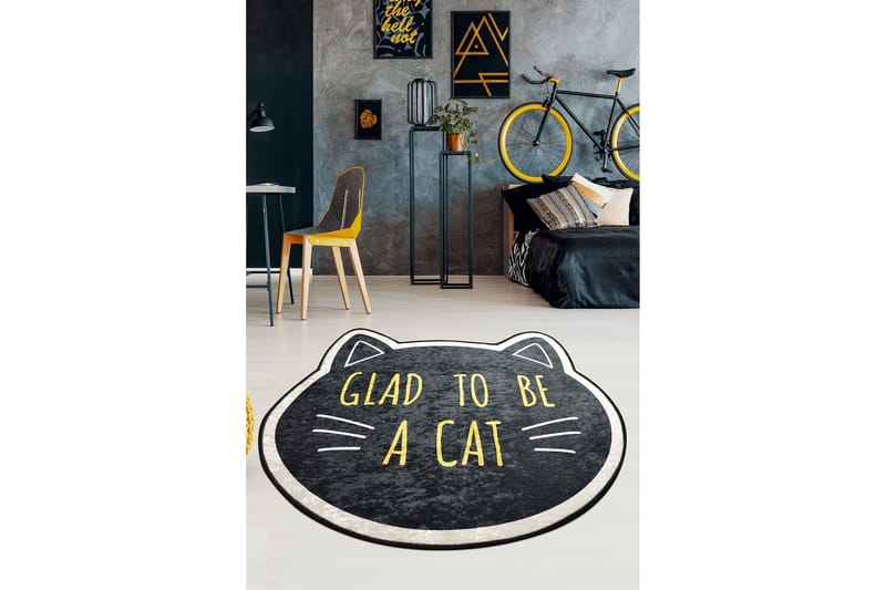 Round Matte Cat Face (140) - Flerfarget/Fløyel - Tekstiler - Tepper & Matter - Moderne tepper - Friezematter