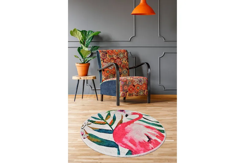 Round Matte Flam (100) - Flerfarget/Fløyel - Tekstiler - Tepper & Matter - Moderne tepper - Friezematter