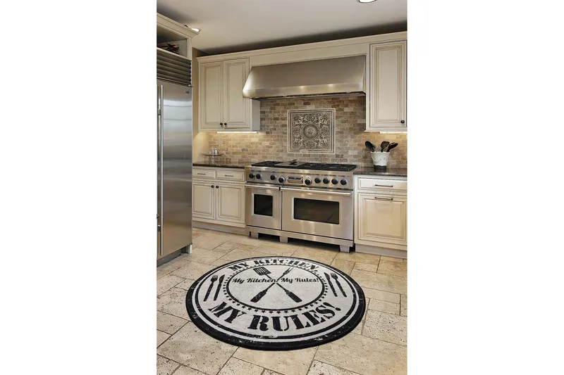 Round Matte My Kitchen (100) - Flerfarget/Fløyel - Tekstiler - Tepper & Matter - Moderne tepper - Friezematter