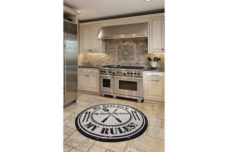 Round Matte My Kitchen (100) - Flerfarget/Fløyel - Tekstiler - Tepper & Matter - Moderne tepper - Friezematter