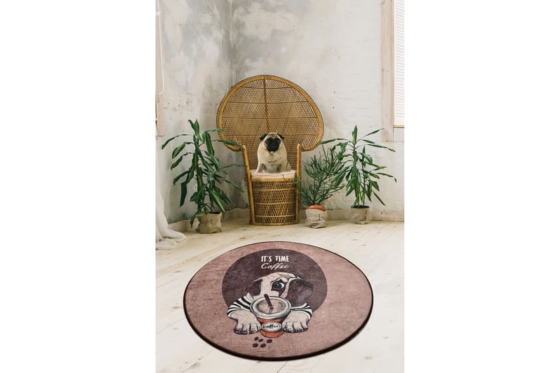 Round Matte Pugs - Coffee - Tekstiler - Tepper & Matter - Moderne tepper - Friezematter