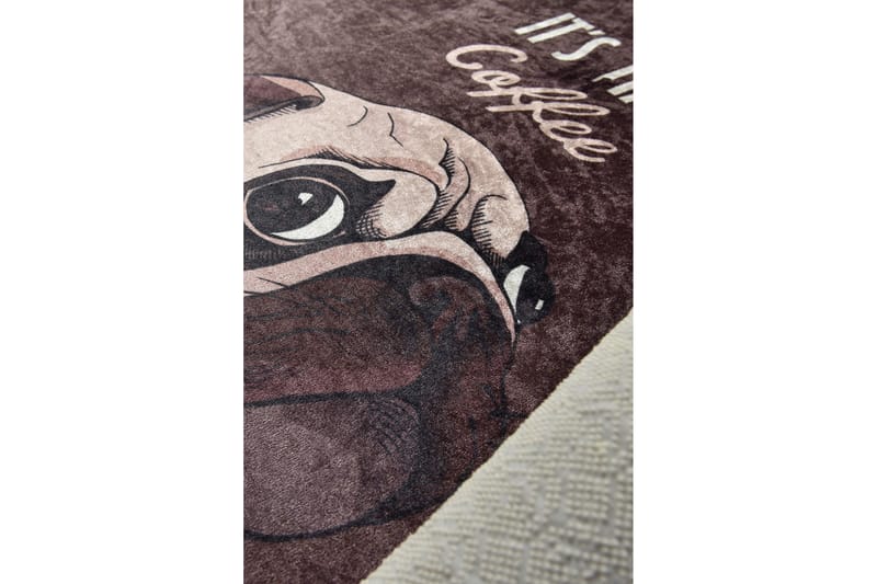 Round Matte Pugs - Coffee - Flerfarget/Fløyel - Tekstiler - Tepper & Matter - Moderne tepper - Friezematter