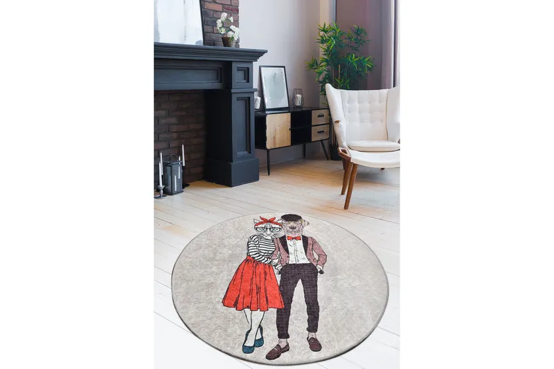 Rund Matte Beste Par (100) - Flerfarget/Fløyel - Tekstiler - Tepper & Matter - Moderne tepper - Friezematter