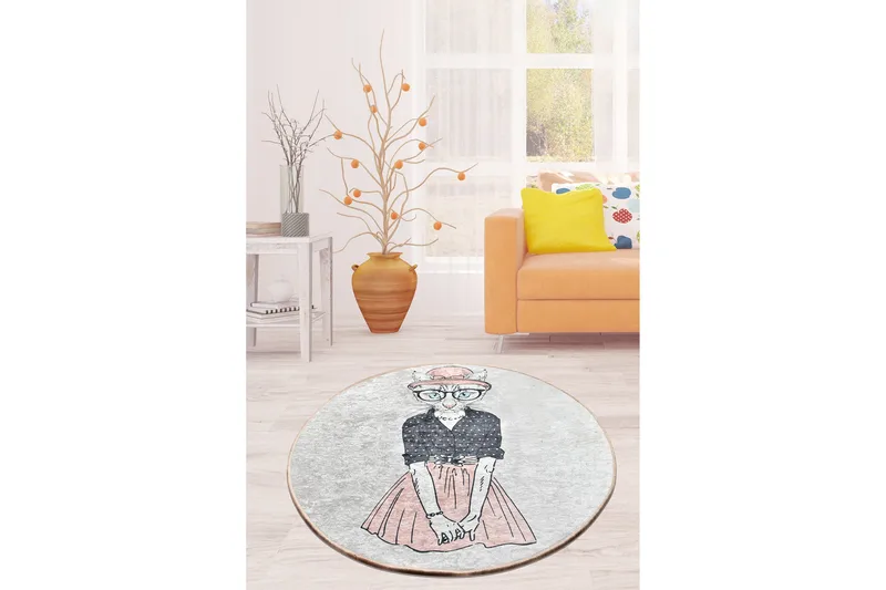 Rund Matte Cat Women (100) - Flerfarget/Fløyel - Tekstiler - Tepper & Matter - Moderne tepper - Friezematter