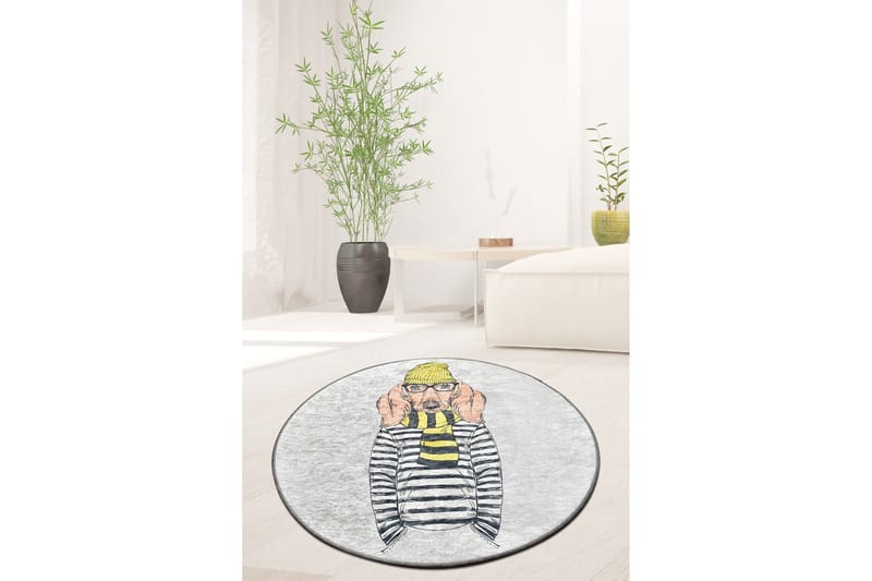 Rund Matte Dog Man (100) - Flerfarget/Fløyel - Tekstiler - Tepper & Matter - Moderne tepper - Friezematter