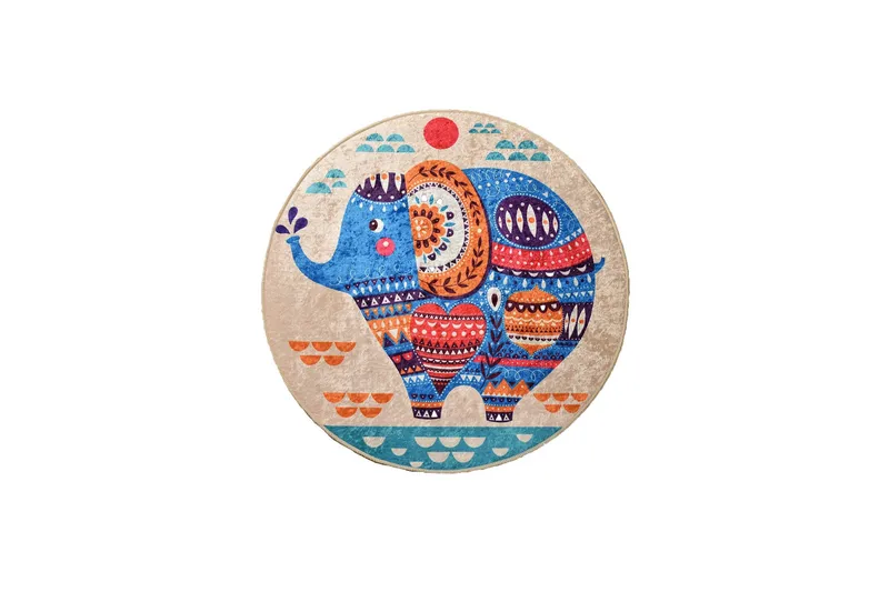 Rund Matte Etnisk (100), Flerfarget/Fløyel