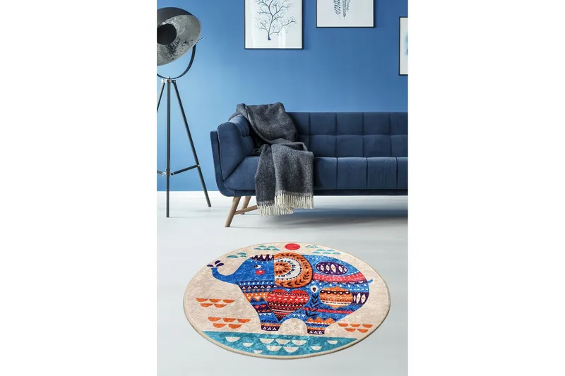 Rund Matte Etnisk (100) - Flerfarget/Fløyel - Tekstiler - Tepper & Matter - Moderne tepper - Friezematter
