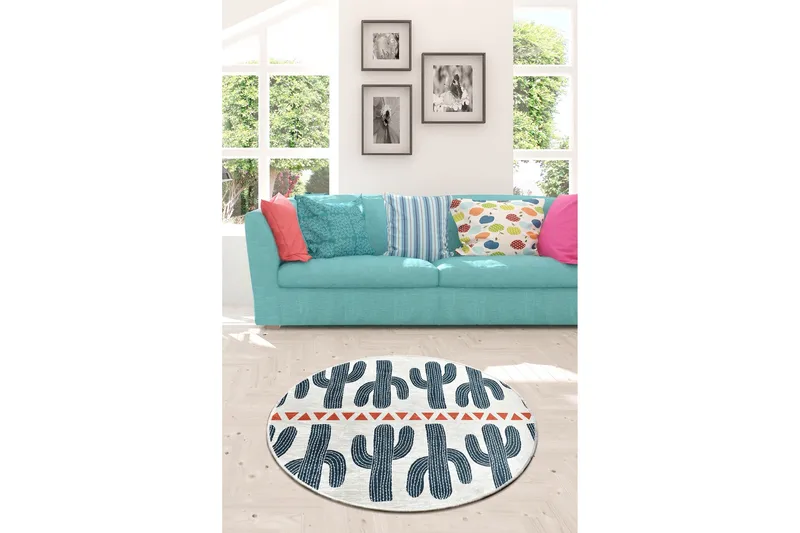 Rund Matte Happy Cactus (100) - Flerfarget/Fløyel - Tekstiler - Tepper & Matter - Moderne tepper - Friezematter