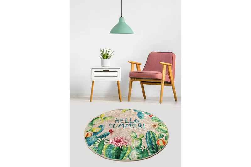 Rund Matte Hello Summer (100) - Flerfarget/Fløyel - Tekstiler - Tepper & Matter - Moderne tepper - Friezematter