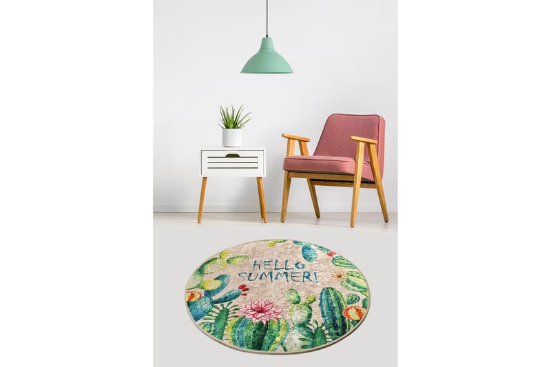 Rund Matte Hello Summer (100) - Flerfarget/Fløyel - Tekstiler - Tepper & Matter - Moderne tepper - Friezematter