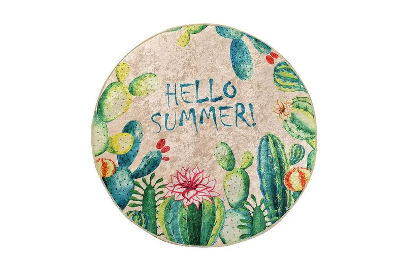 Rund Matte Hello Summer (100), Flerfarget/Fløyel