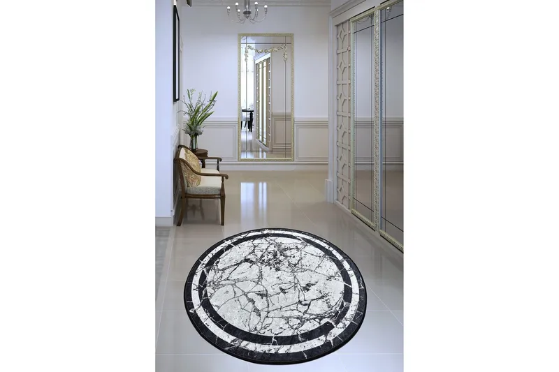 Rund Matte Marmor DJT (120), Hvit/Svart/Fløyel