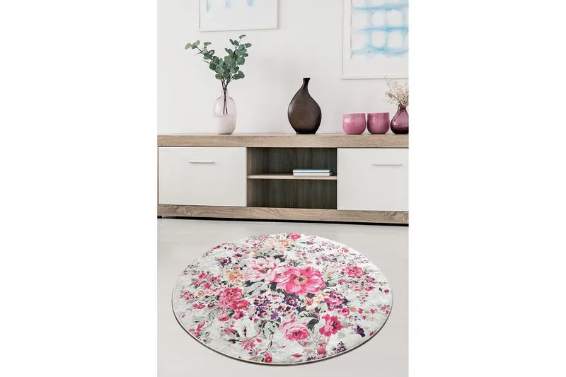 Rund Matte Rosalinda - Flerfarget/Fløyel - Tekstiler - Tepper & Matter - Moderne tepper - Friezematter