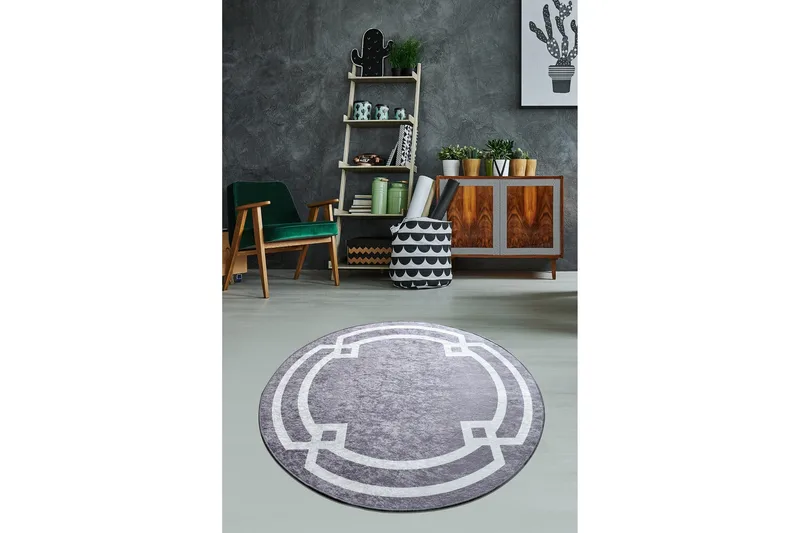 Rund Matte Perla DJT (140), Grå/Hvit/Fløyel