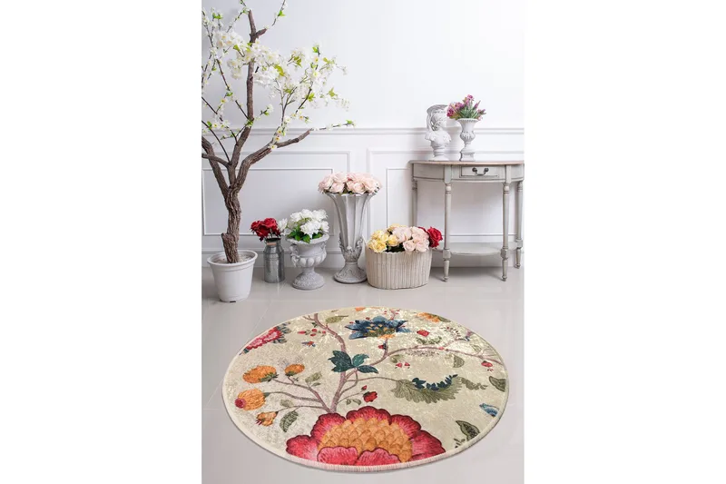 Rundt Matte Arya (100) - Flerfarget/Fløyel - Tekstiler - Tepper & Matter - Moderne tepper - Friezematter