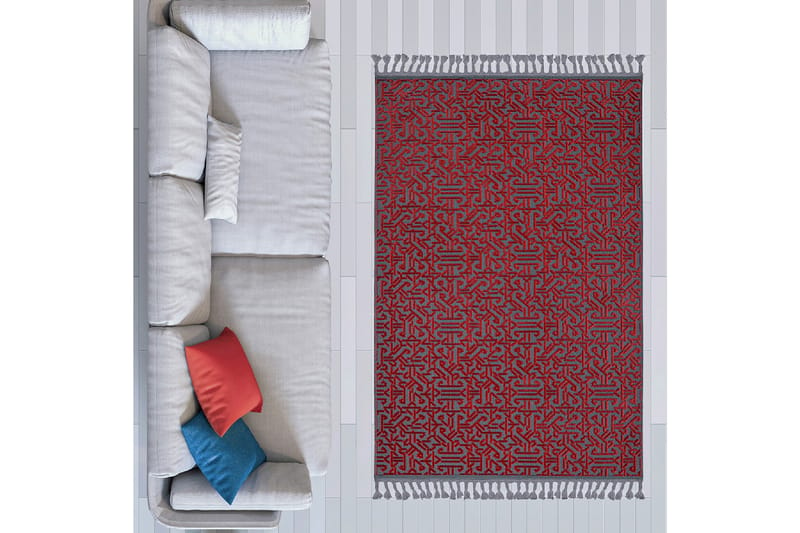 Parashram Gangmatte 100x300 cm Rektangulær - Grå/Rød - Gangmatter - Hall matte
