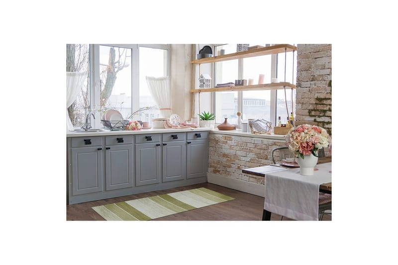 Garnteppe Båstad - 75x220 cm, Grønn - Tekstiler - Tepper & Matter - Moderne tepper - Bomullstepper