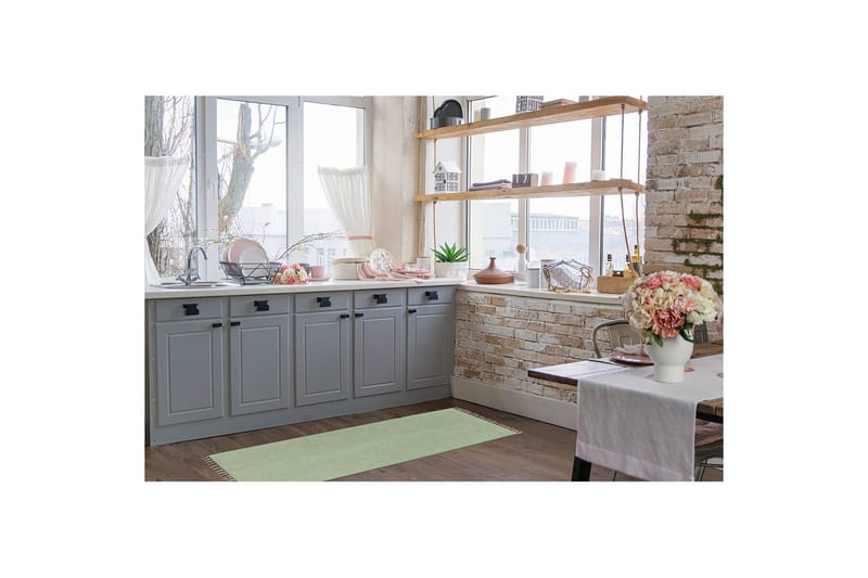 Garnteppe Line - 75x220 cm, Grønn - Tekstiler - Tepper & Matter - Moderne tepper - Bomullstepper